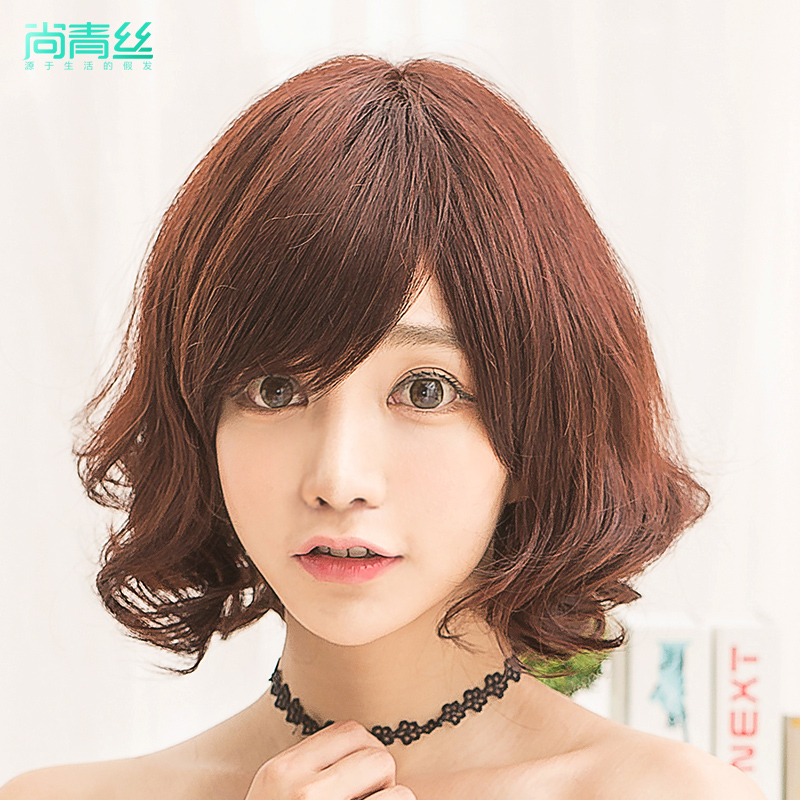 真发假发女短发短卷发韩国梨花斜刘海蓬松修脸逼真自然真人发丝