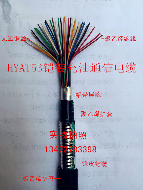 10 pairs of sheathed full copper national standard telecommunications grade HYAT53 10 * 2 * 0 5 sheathed filling oil communication cable