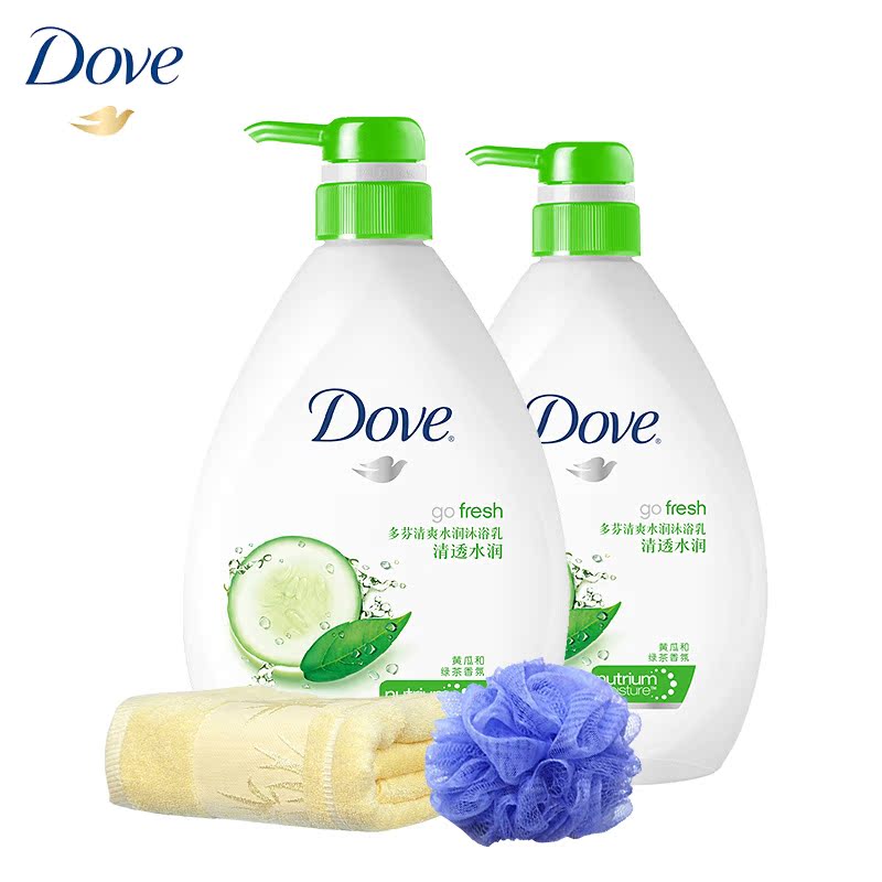 多芬/Dove清透水润沐浴露/乳720ml*2套装 滋润保湿清凉舒爽+赠品