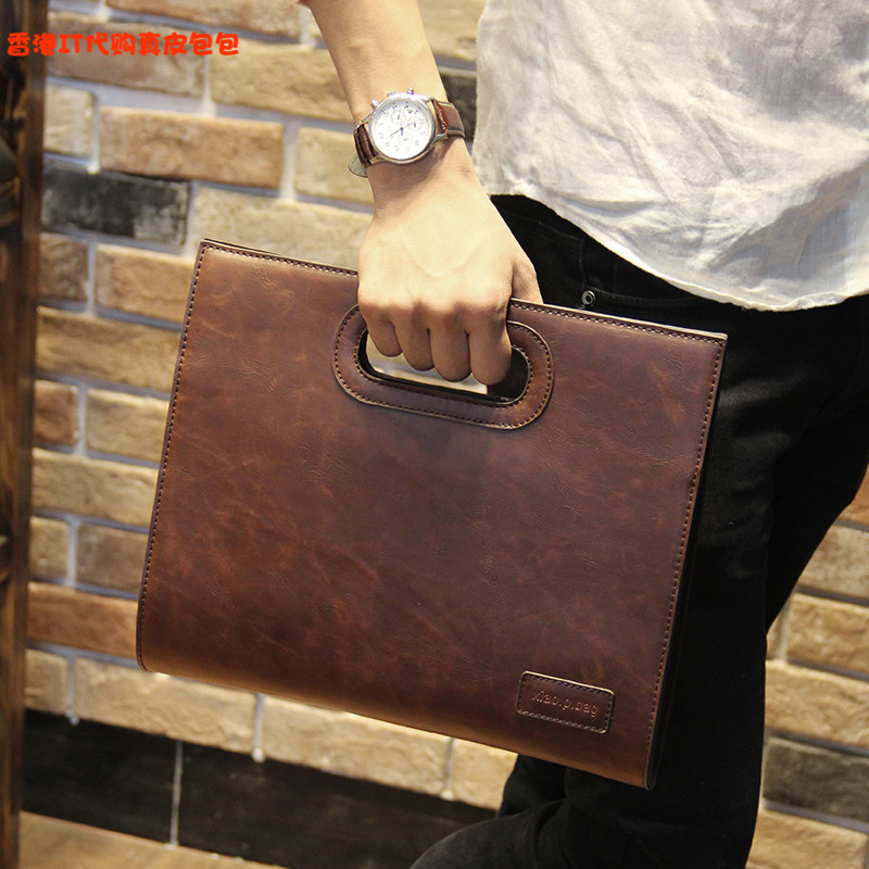 Hong Kong Genuine Leather Bag Fashion Fashion Handbag Business Package Documents Poor Man Bag Casual Envelope Bag