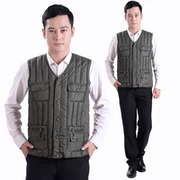 Áo vest cotton cho người trung niên và người già mùa thu và mùa đông xuống cotton cotton không tay áo cotton ấm áp bên trong và bên ngoài mặc vest vest vest