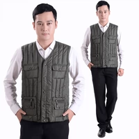 Áo vest cotton cho người trung niên và người già mùa thu và mùa đông xuống cotton cotton không tay áo cotton ấm áp bên trong và bên ngoài mặc vest vest vest áo 3 lỗ tập gym