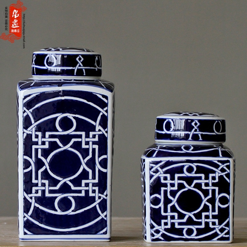 Jingdezhen blue and white porcelain home decoration furnishing articles blue - and - white ceramics European - style home sitting room example room storage tank process