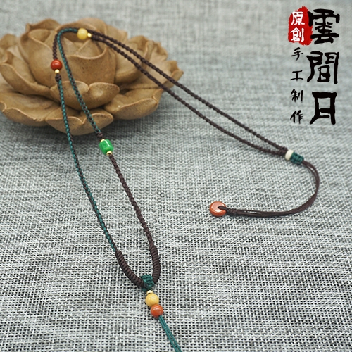 Hand knitting jade hanging rope jade necklace pine button rope sweater chain male and female red rope