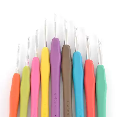 Candy color soft handle single head crochet TPR silicone soft handle aluminum crochet aluminum crochet PVC packaging set of 9