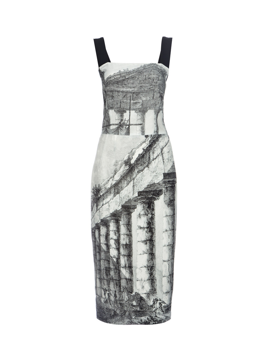 Dolce&Gabbana 灰色希腊柱印花连衣裙