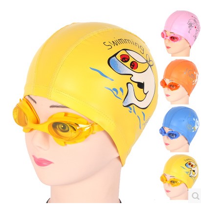 Shuman factory direct children's PU swimming cap boys and girls waterproof cute pattern PU swimming cap