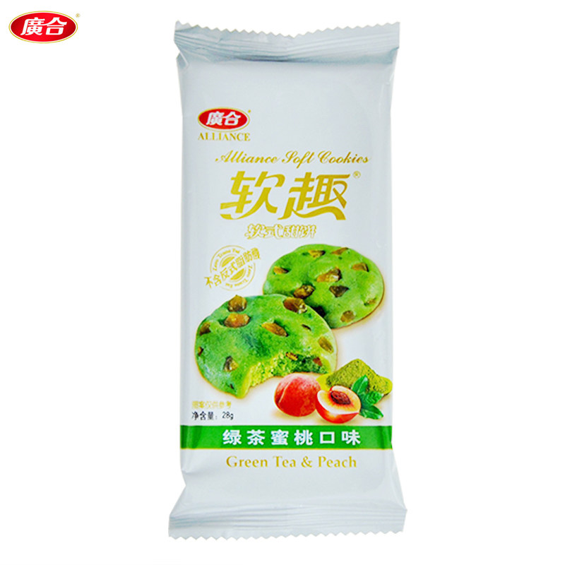 【天猫超市】广合软趣软式甜饼绿茶蜜桃味曲奇饼干28g休闲零食$