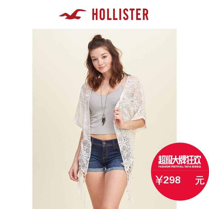 Hollister 2016春装新款蕾丝开胸上衣 女 121648