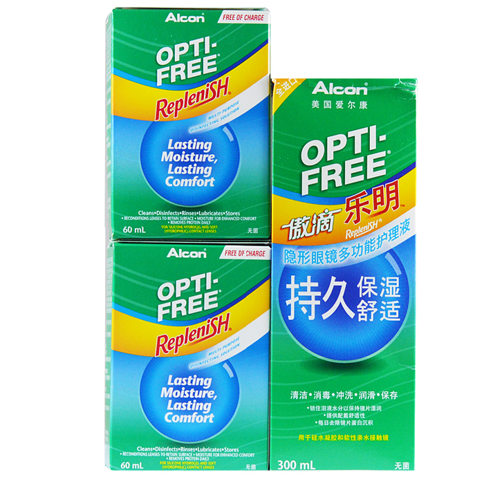 爱尔康傲滴乐明隐形近视眼镜护理液300ml+60ml+60ml美瞳药水TF