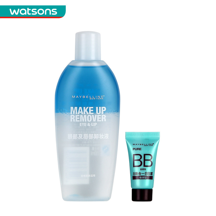 【屈臣氏】美宝莲眼部及唇部卸妆液套装 (赠倍润型BB霜)