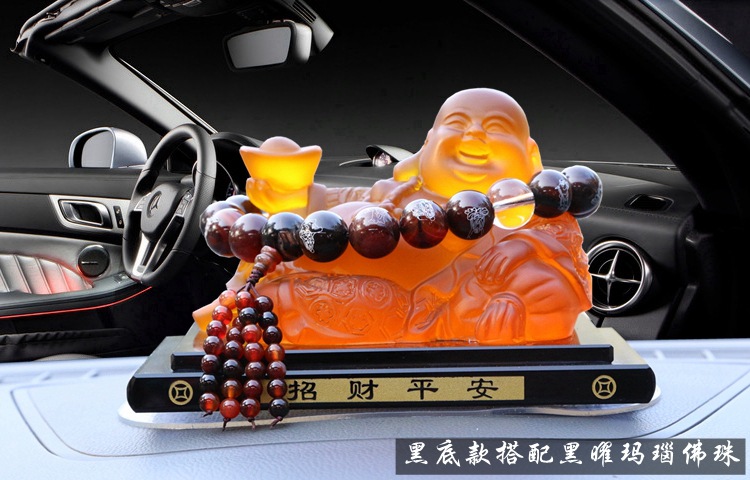 汽车弥勒佛大号琉璃佛布袋佛招财佛水晶香水摆台元宝佛仪表台摆件