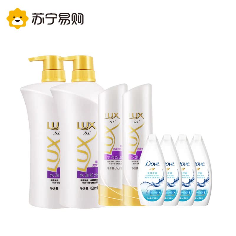 【苏宁易购】力士水润丝滑洗发乳750ml*2+精华素350ml*2