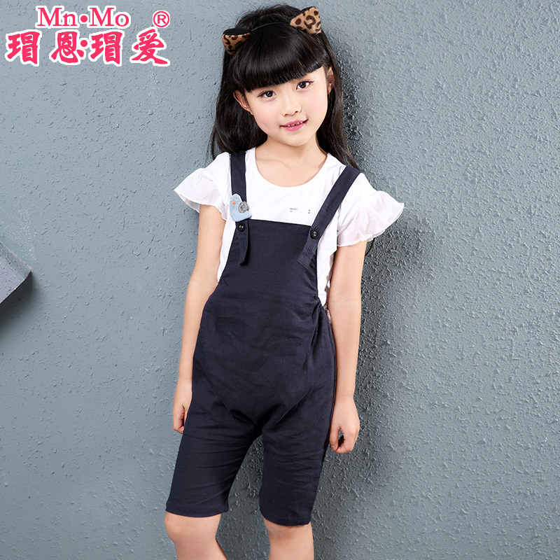 瑁恩瑁爱2016新款夏女童吊带裤子儿童背带裤夏季薄款宽松连体裤潮