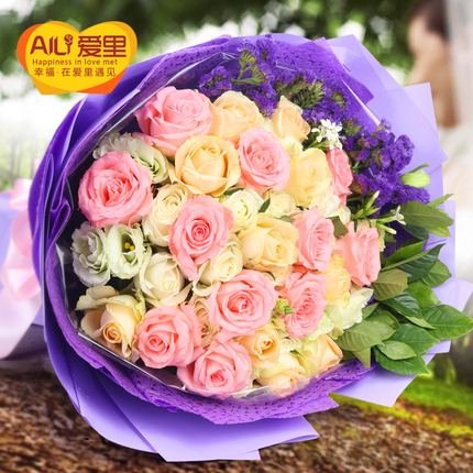 33朵香槟玫瑰花束武汉鲜花重庆宁波郑州哈尔滨鲜花速递同城送花店