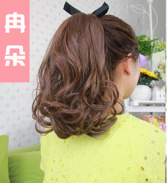 冉朵 实拍长卷发假发 仿真发绑式马尾假发 短款梨花假马尾