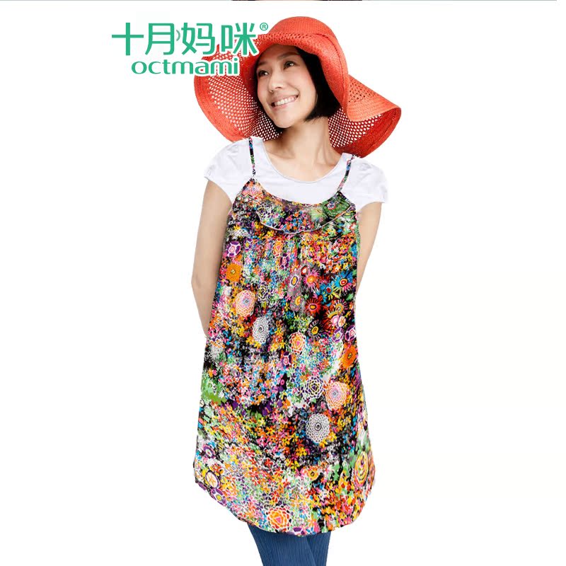 十月妈咪孕妇连衣裙 孕妇装夏装假两件连衣裙 怀孕衣服孕妇裙