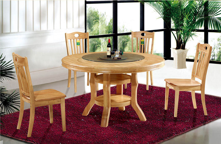 Solid wood 1.2m 1.3m 1.6m 1.8 dining table rubber wood dining table chair combination hotel round table