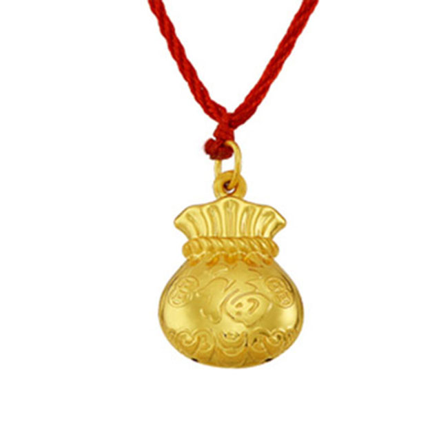 Gold Lucky Bag 24k Gold Plated Lucky Bag Jufu Nafu Gold Pixiu Necklace Lucky Money Bag with Red String