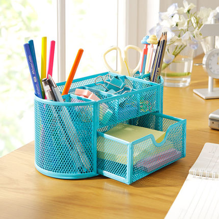 Colorful nine-in-one large capacity multifunctional pen holder containing box pen holder metal grid pen holder