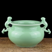 Jingdezhen ceramic incense burner ornaments handmade large celadon antique line incense inserted room Buddha Hall for Buddha