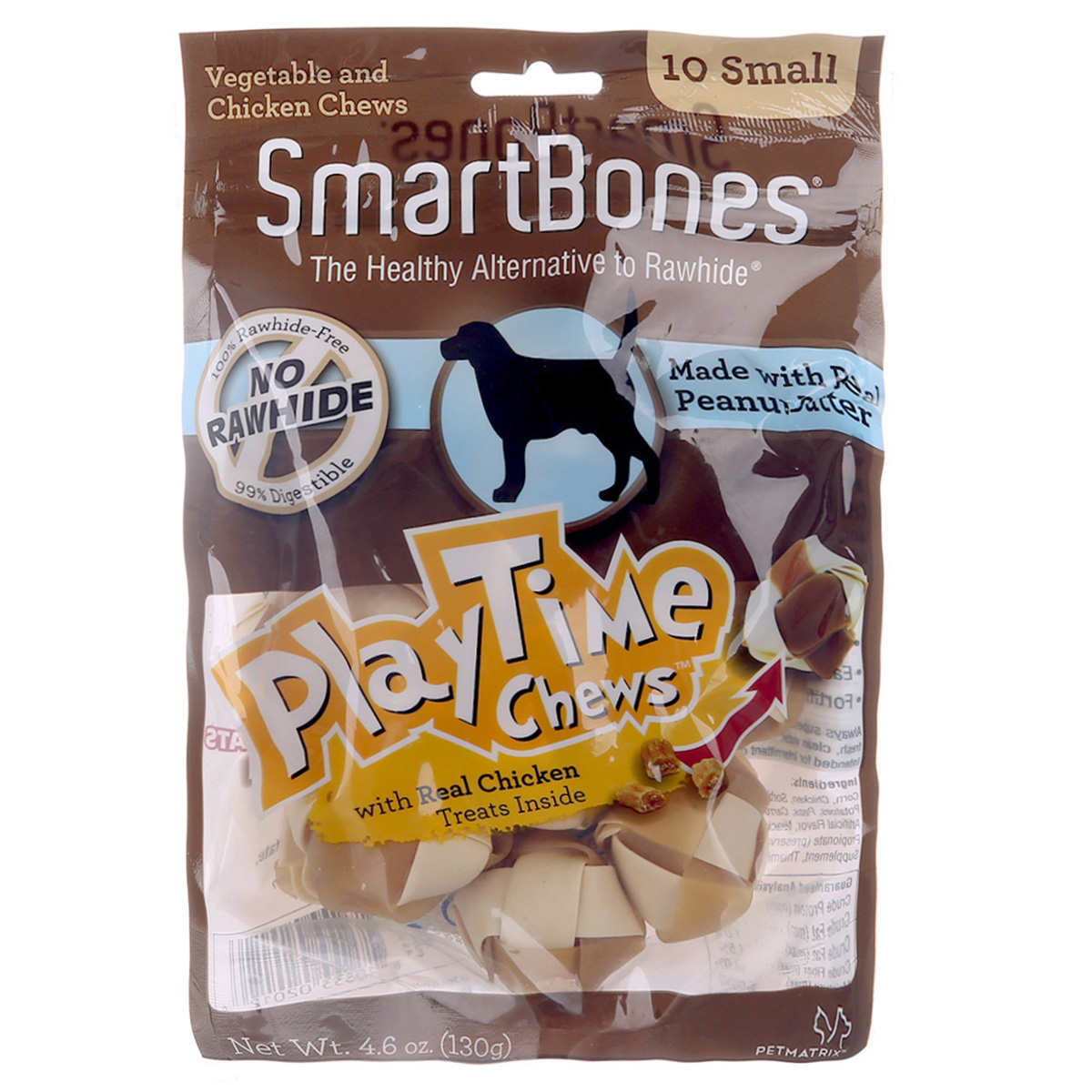 波奇网 宠物狗零食 SmartBones双色谷蛋白编织球花生味迷你10支装