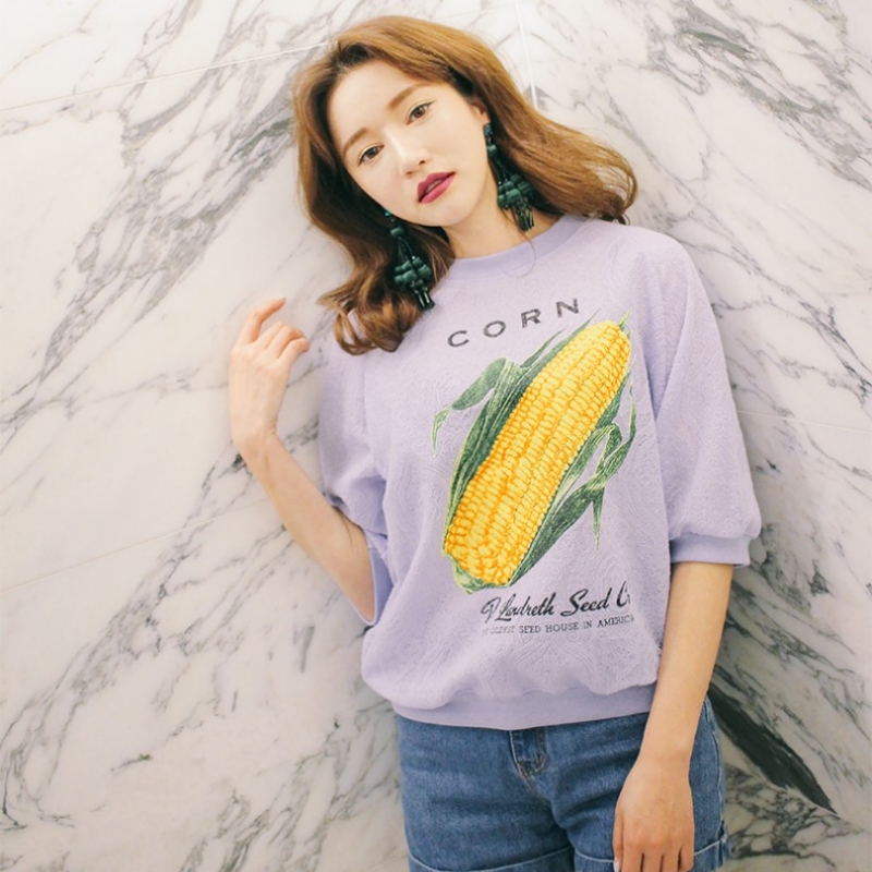 韩国stylenanda官方正品 玉米图案浮雕感T恤