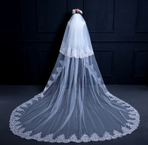 New simple super fairy flat embroidery lace 3 meters 5 meters long widened large trailing veil bride double combed white head yarn