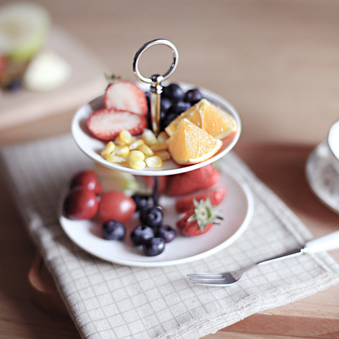 Outer single European double-layer ceramic afternoon tea cake plate Biscuit plate Snack plate Dried fruit plate