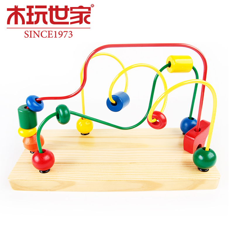 木玩世家 1岁宝宝儿童认知早教木制绕珠玩具中号串珠架YT5218