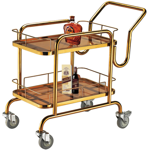 Luxury double-decker wine trolley, service trolley, tea delivery trolley, hotel lobby dessert trolley, 4S shop fruit trolley