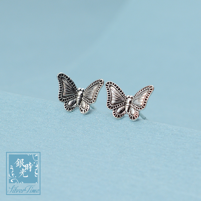 Silver time S925 pure silver ear needle Thai silver retro creative personality temperament earrings Earrings Female