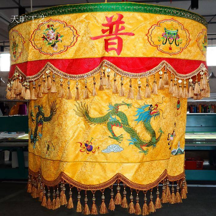 Buddhist embroidery treasure cover double-layered umbrella embroidered yellow dragon umbrella hall Buddha statue treasure top through the building hanging flag table around the Buddha top