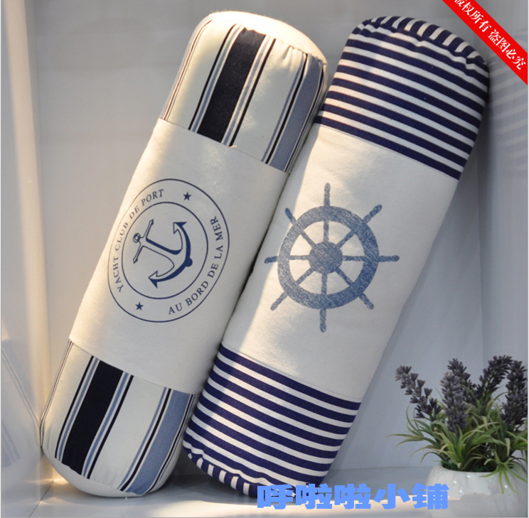 Mediterranean Style Cylindrical Strip Cotton Printed Pillow Waist Shoulder Pillow Car Sofa Home Decoration