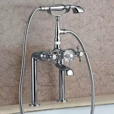 Gold and silver all copper cold and hot imitation classical shower shower kit Guifei bathtub side vertical stand faucet Black