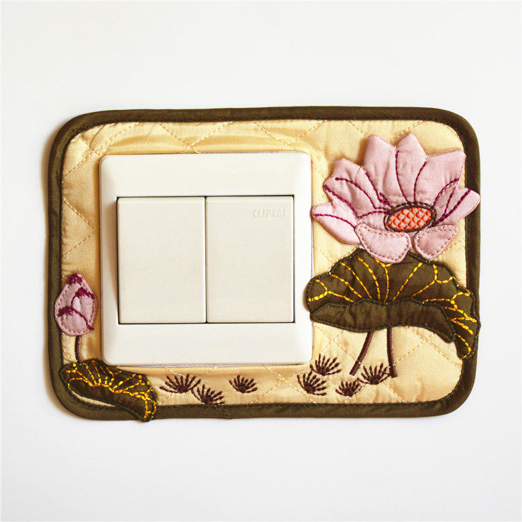 European cloth switch cover Switch sticker Single switch cover stereo embroidery (Lotus A)