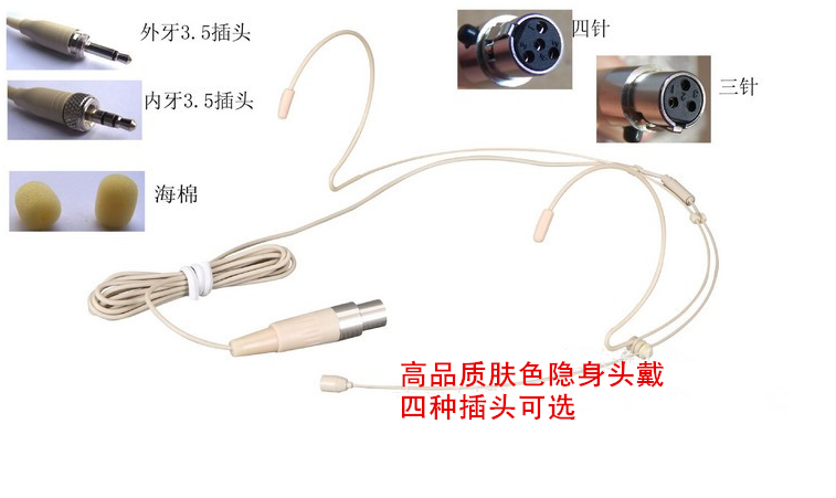 Wireless skin color invisible miniature head-mounted ear-hook microphone stage performing arts performance teaching square headset microphone