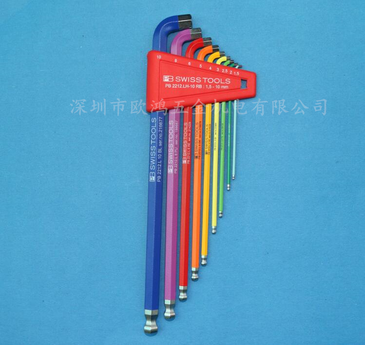 Imported Swiss PB 2212 LH-10 RB Colour 100-degree angle male ball head lengthened hexagon wrench