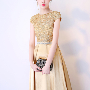 Evening dress prom gown Celebrity dress female banquet host dress evening dress long gold chorus dress