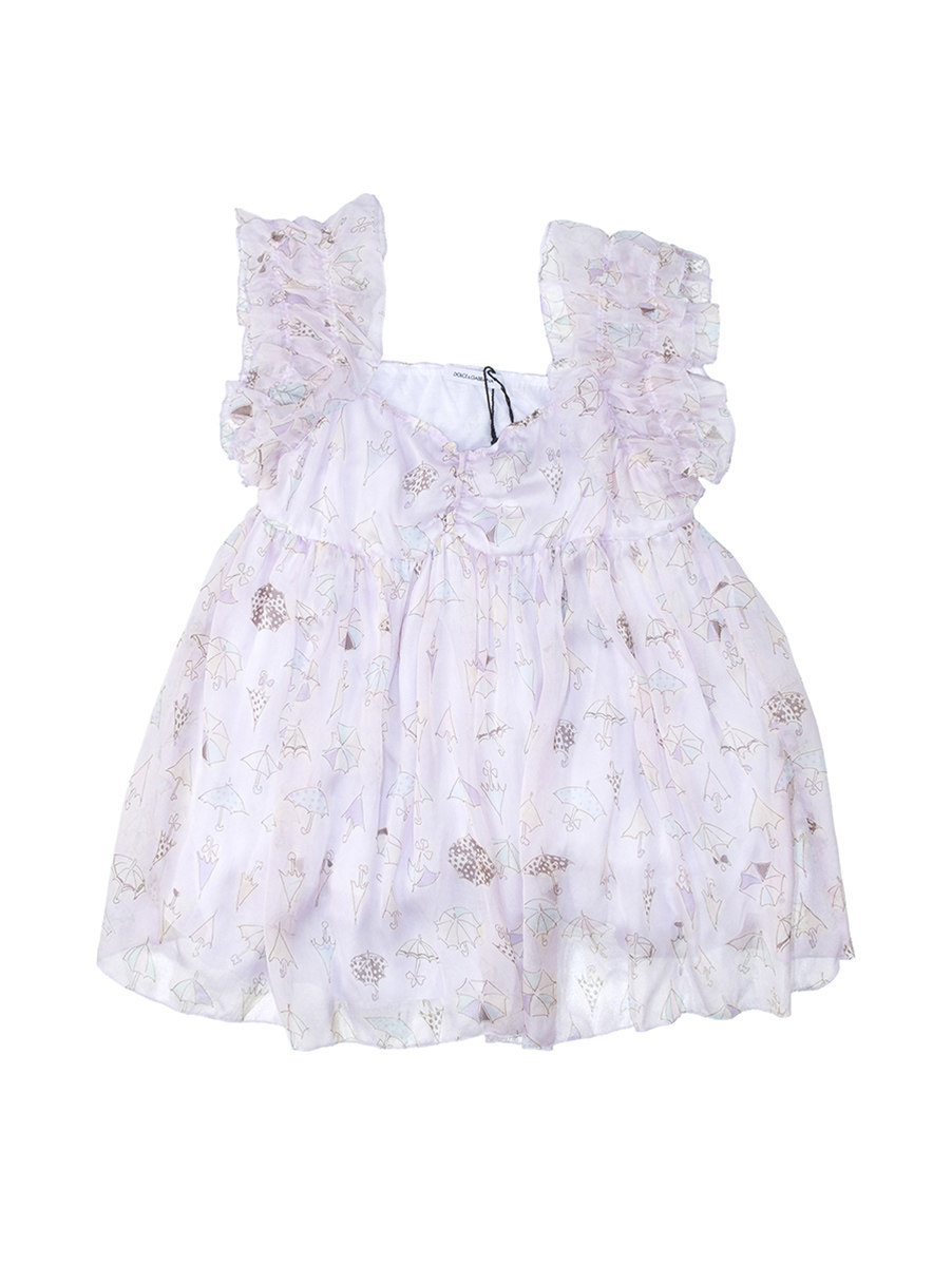 Dolce&Gabbana 粉紫色雨伞涂鸦大童连衣裙