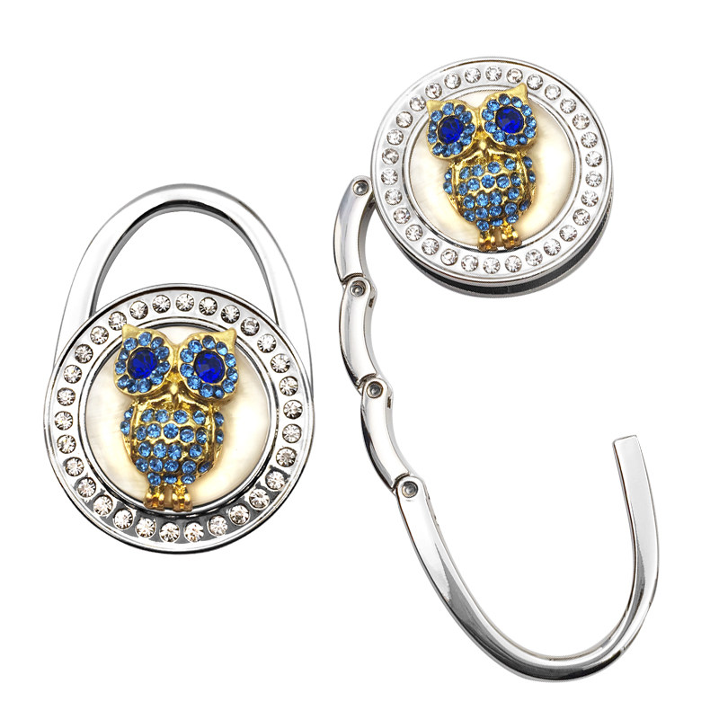Exquisite and creative diamond owl bag hook Folding metal table side hook seamless hook bag bag device bag buckle