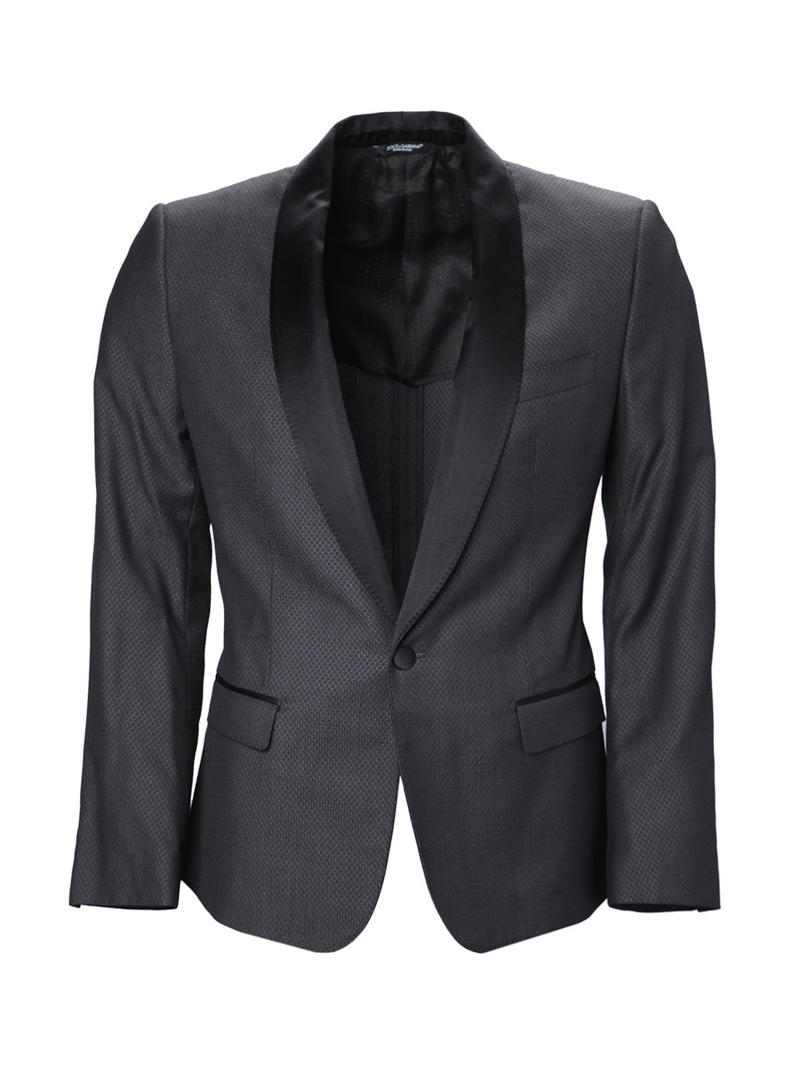 Dolce&Gabbana 深灰色青果领菱格纹饰西装外套