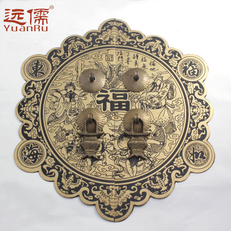 Yuanru copper carving Ming and Qing furniture accessories Chinese style antique brass cabinet door plate handle Fu Lu Shou Ju Height 24CM