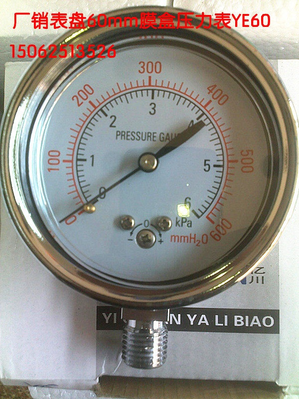 Gauge diameter 60mm radial membrane box pressure gauge YE60 0-1 62 5461016254060KPA