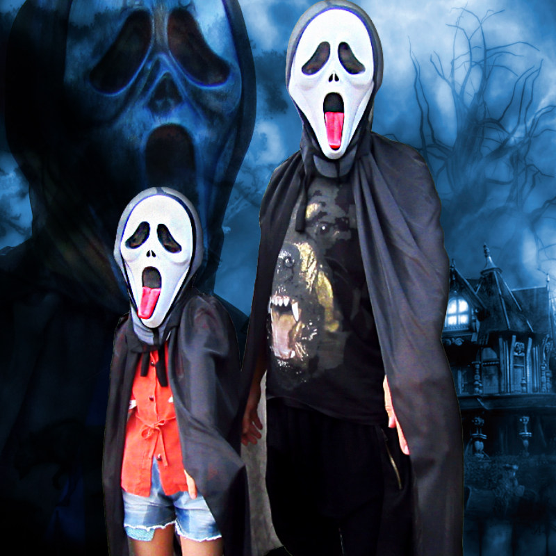 Xibao Halloween costume dress up props pure black cloak suit wizard witch costume cloak children adult