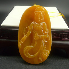 Украшения на шею 和顺缘云南龙陵天然a货黄龙玉原皮精雕观音吊坠男挂件玉坠 带证书