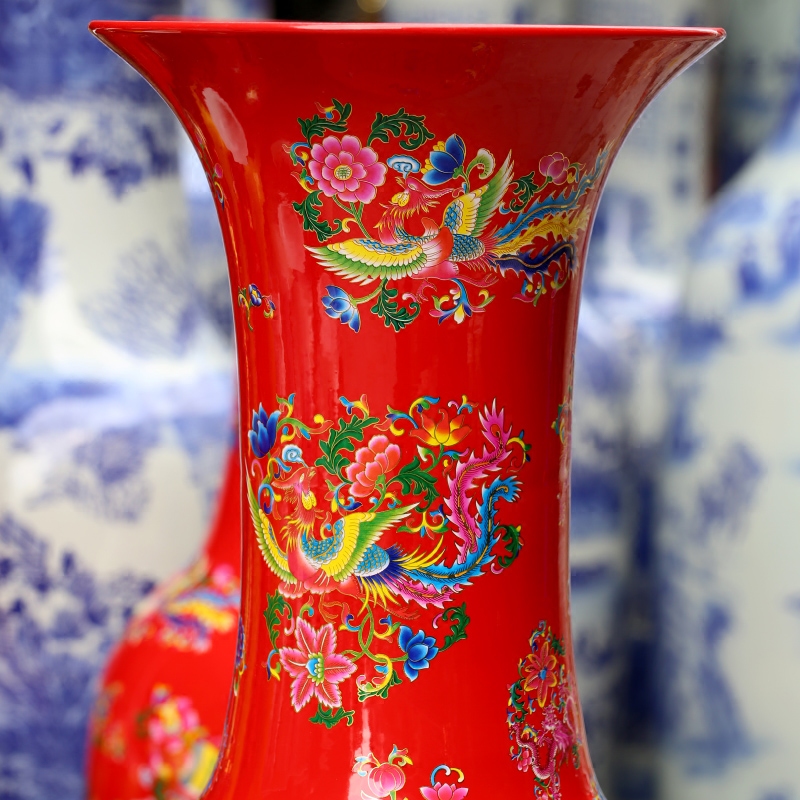 Jingdezhen ceramic Chinese red in extremely good fortune of large vases, flower arrangement home sitting room hotel office furnishing articles