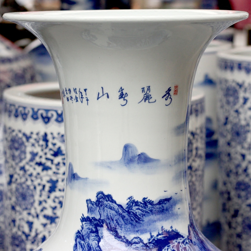 Jingdezhen porcelain ceramic hand - made beautiful green vase household living room office study Chinese place adorn article
