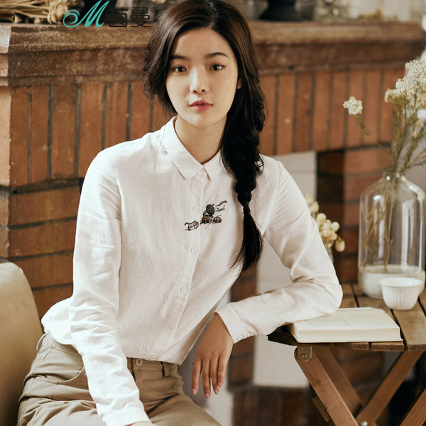 茵曼 亚麻棉 刺绣女式长袖衬衫 双重优惠折后¥97.6包邮 2色可选 茵曼 亚麻棉 刺绣女式长袖衬衫 双重优惠折后¥97.6包邮 2色可选