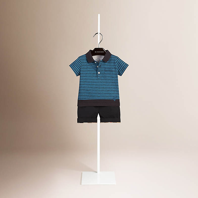 Burberry博柏利 对比色条纹棉质 Polo 衫 40118341